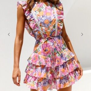 Floral Ruffle Dress - Pink, Orange, Purple